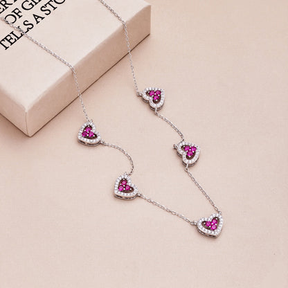 [Bloom]Sparkling Five Heart Necklace