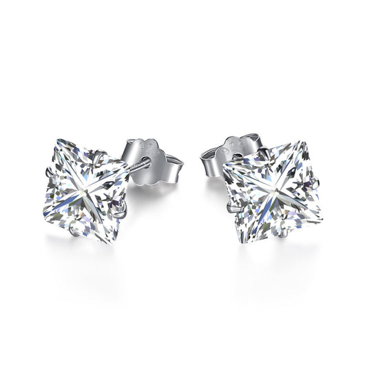 [Bloom]Stylish Shiny Square Center Stone Stud Earrings