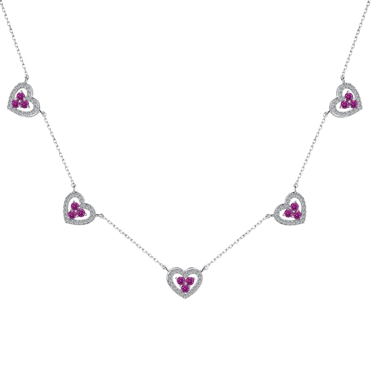 [Bloom]Sparkling Five Heart Necklace