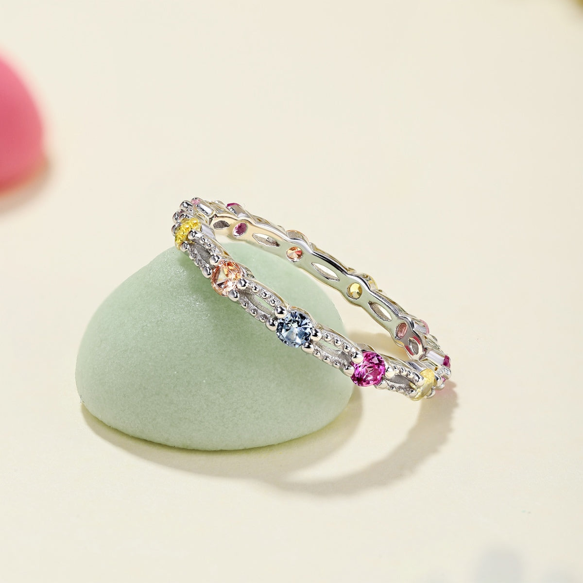 [Bloom]Sparkling Colorful Round Cut Tennis Ring