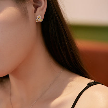 [Bloom]Ornate Flower Shape Pear Cut Lover Earrings