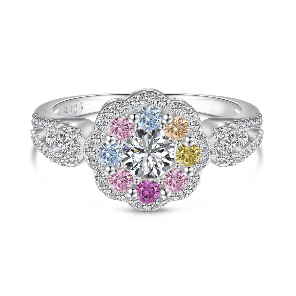 [Bloom]Delicate Colorful Round Cut Flower Shape Wedding Ring