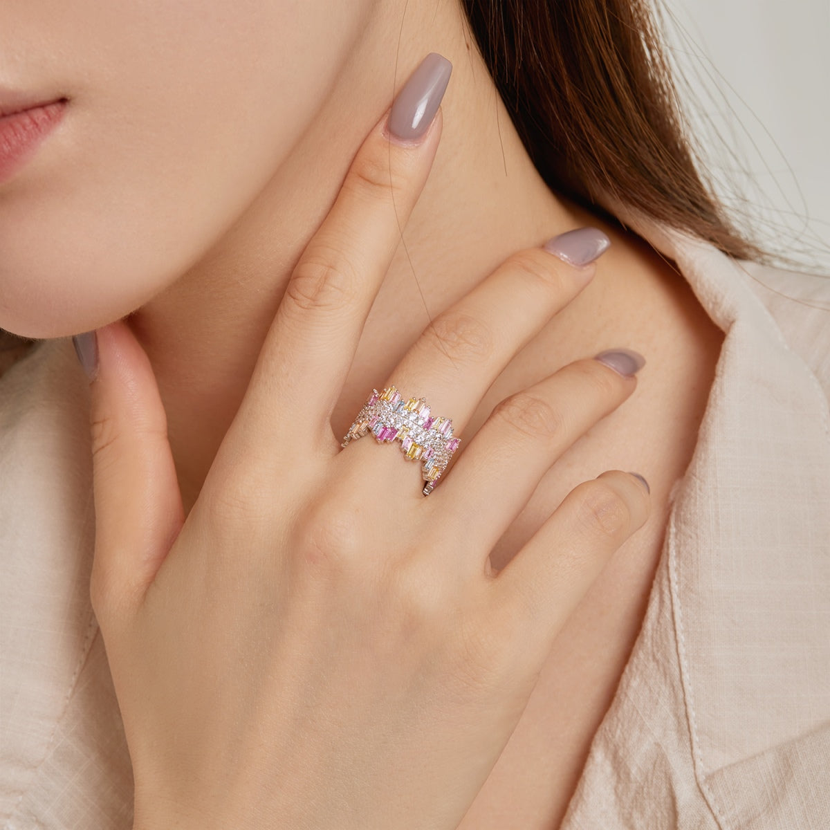 [Bloom]Luxurious Colorful Radiant Cut Daily Ring