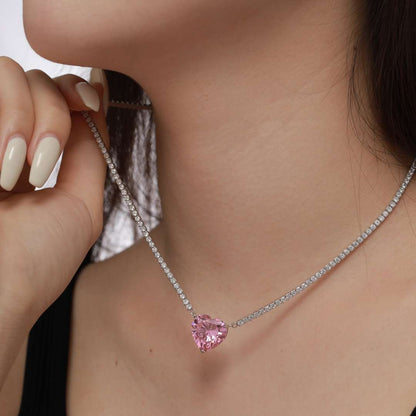 [Bloom]8.0 Carat Versatile Colorful Sweet Heart-Shaped Tennis Necklace