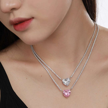 [Bloom]8.0 Carat Versatile Colorful Sweet Heart-Shaped Tennis Necklace