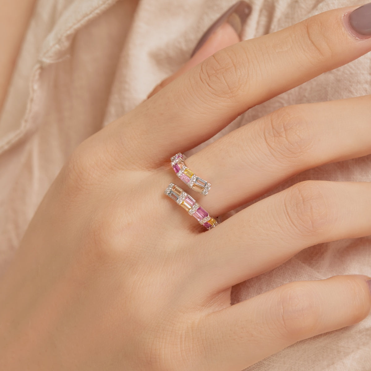 [Bloom]Charming Colorful Radiant Cut Adjustable Daily Ring