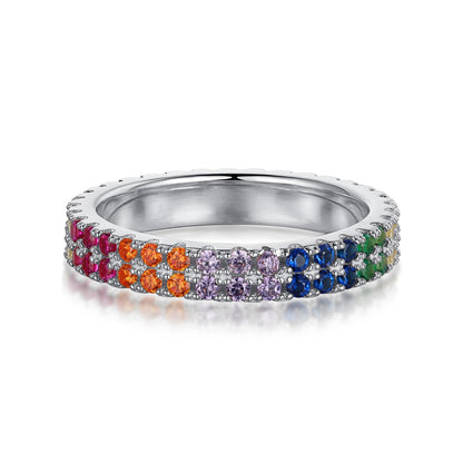 [Bloom]Unique Colorful Round Cut Tennis Ring