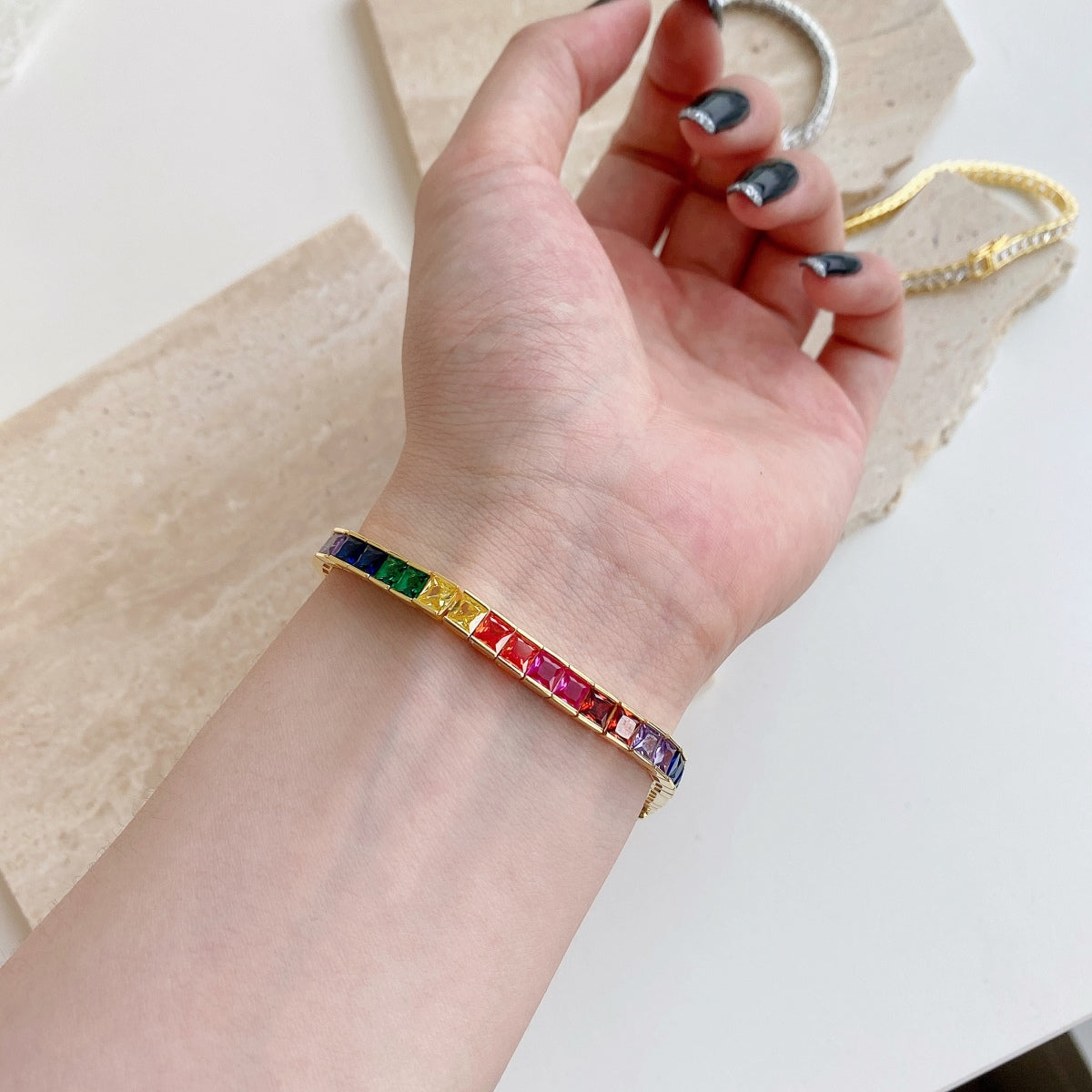 [Bloom]Radiant Colorful Princess Cut Tennis Bracelet