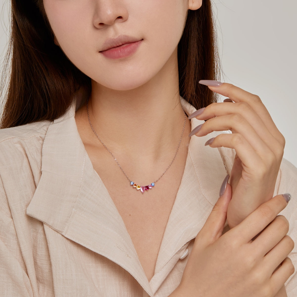 [Bloom]Dainty Colorful Heart Necklace