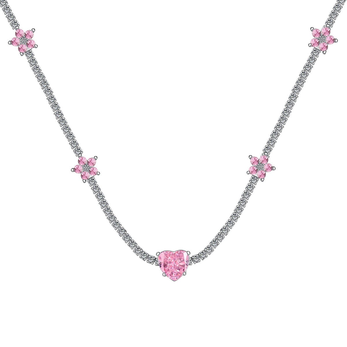 [Bloom]Dazzling Pink Heart Flower Necklace