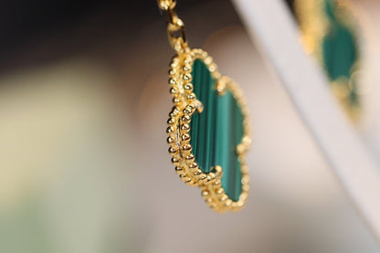 [Bloom]CLOVER EARRINGS GOLD MALACHITE DIAMOND 3 MOTIF