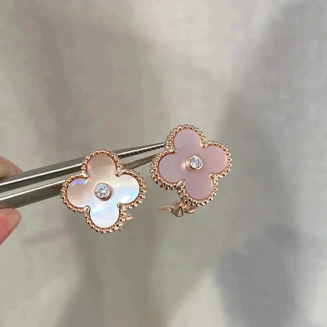 [Bloom]CLOVER MEDIUM 1 MOTIFS  PINK MOP DIAMOND EARRINGS