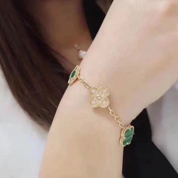 [Bloom]CLOVER  5 MOTIF MALACHITE DIAMOND BRACELET