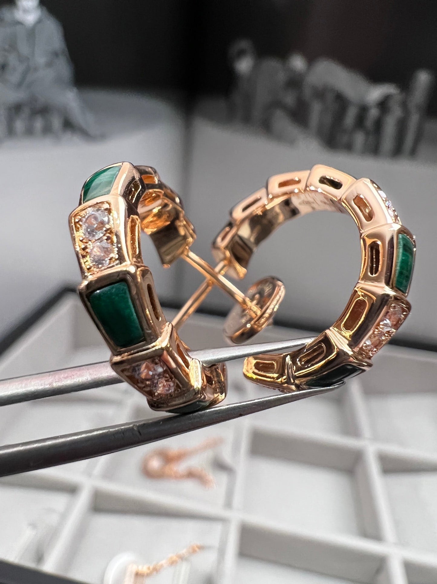 [Bloom]SERPENTI MALACHITE PINK GOLD EARRINGS