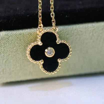 [Bloom]CLOVER 15MM DIAMOND ONYX NECKLACE