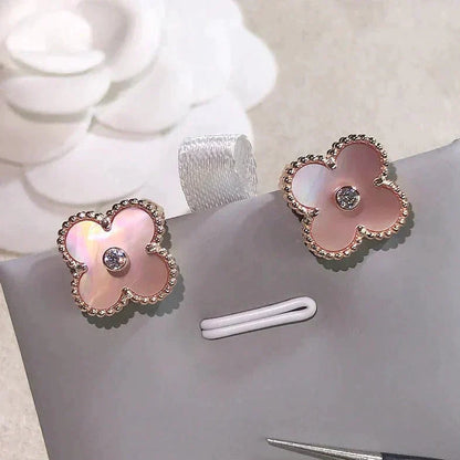 [Bloom]CLOVER MEDIUM 1 MOTIFS  PINK MOP DIAMOND EARRINGS