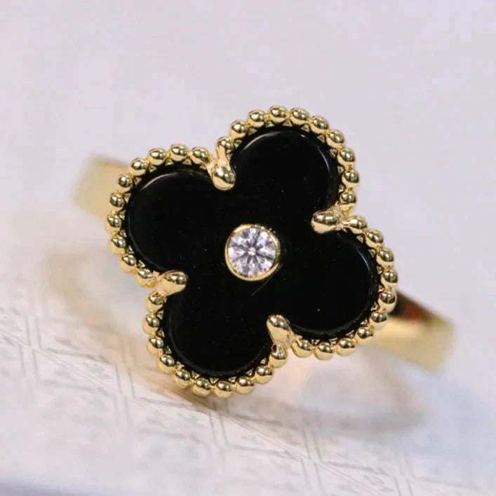 [Bloom]CLOVER ONYX RING GOLD DIAMOND