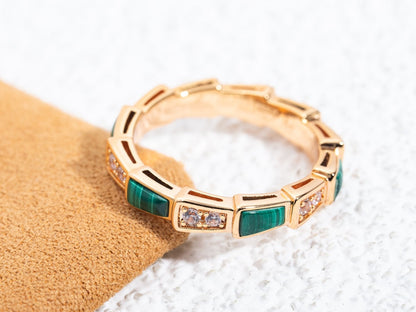 [Bloom]SERPENTI RING PINK GOLD MALACHITE DIAMOND 3MM