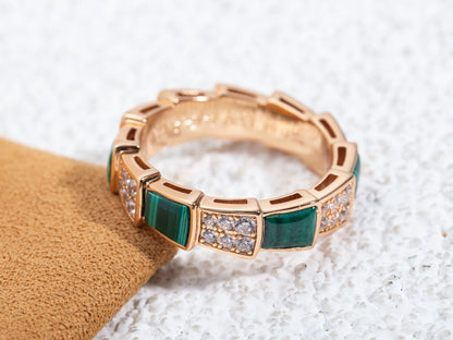 [Bloom]SERPENTI RING PINK GOLD MALACHITE DIAMOND PAVED 4MM