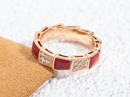 [Bloom]SERPENTI RING PINK GOLD CARNELIAN DIAMOND PAVED 4MM