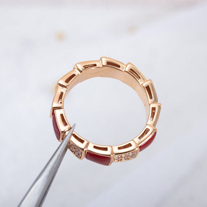 [Bloom]SERPENTI RING PINK GOLD CARNELIAN DIAMOND PAVED 4MM