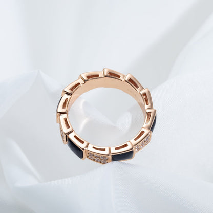 [Bloom]SERPENTI RING PINK GOLD BLACK MOP DIAMOND PAVED 4MM