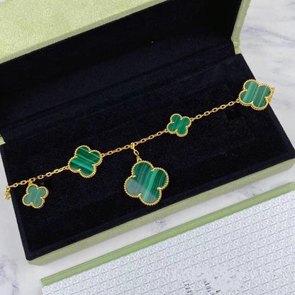 [Bloom]MAGIC CLOVER MALACHITE GOLD BRACELET 5 MOTIFS