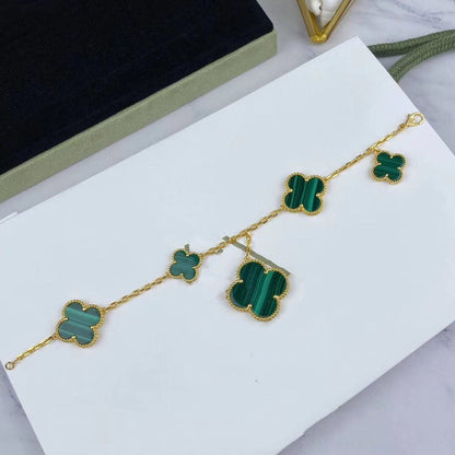 [Bloom]MAGIC CLOVER MALACHITE GOLD BRACELET 5 MOTIFS