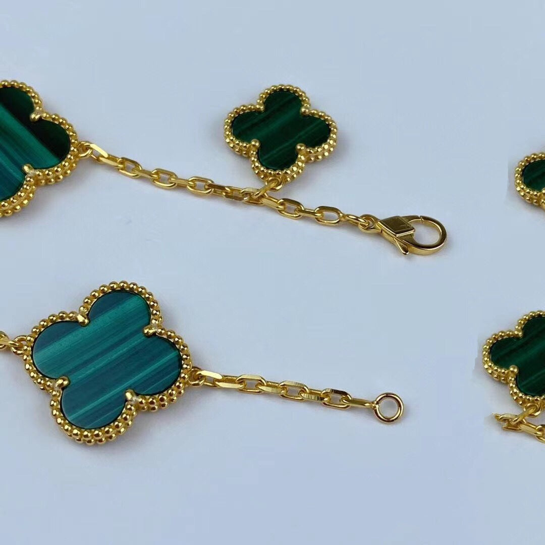 [Bloom]MAGIC CLOVER MALACHITE GOLD BRACELET 5 MOTIFS