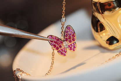 [Bloom]BUTTERFLY RED DIAMOND ROSE GOLD NECKLACE