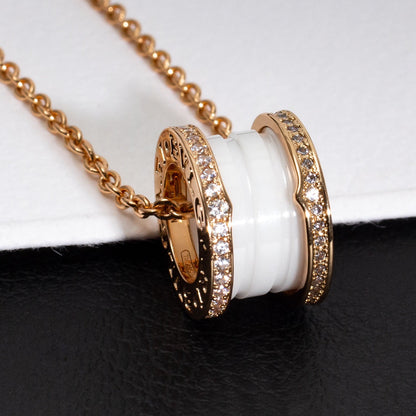 [Bloom]ZERO 1 WHITE CERAMIC PINK GOLD DIAMOND NECKLACE