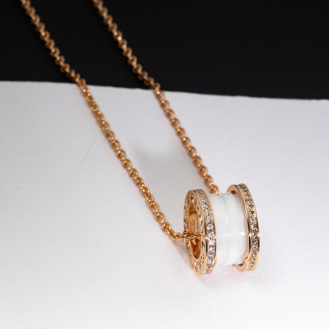 [Bloom]ZERO 1 WHITE CERAMIC PINK GOLD DIAMOND NECKLACE