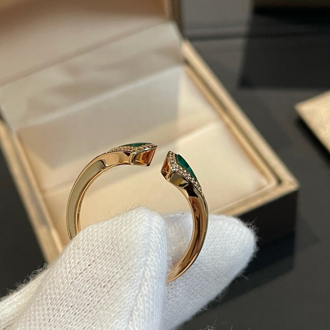 [Bloom]DREAM MALACHITE DIAMOND OPEN RING