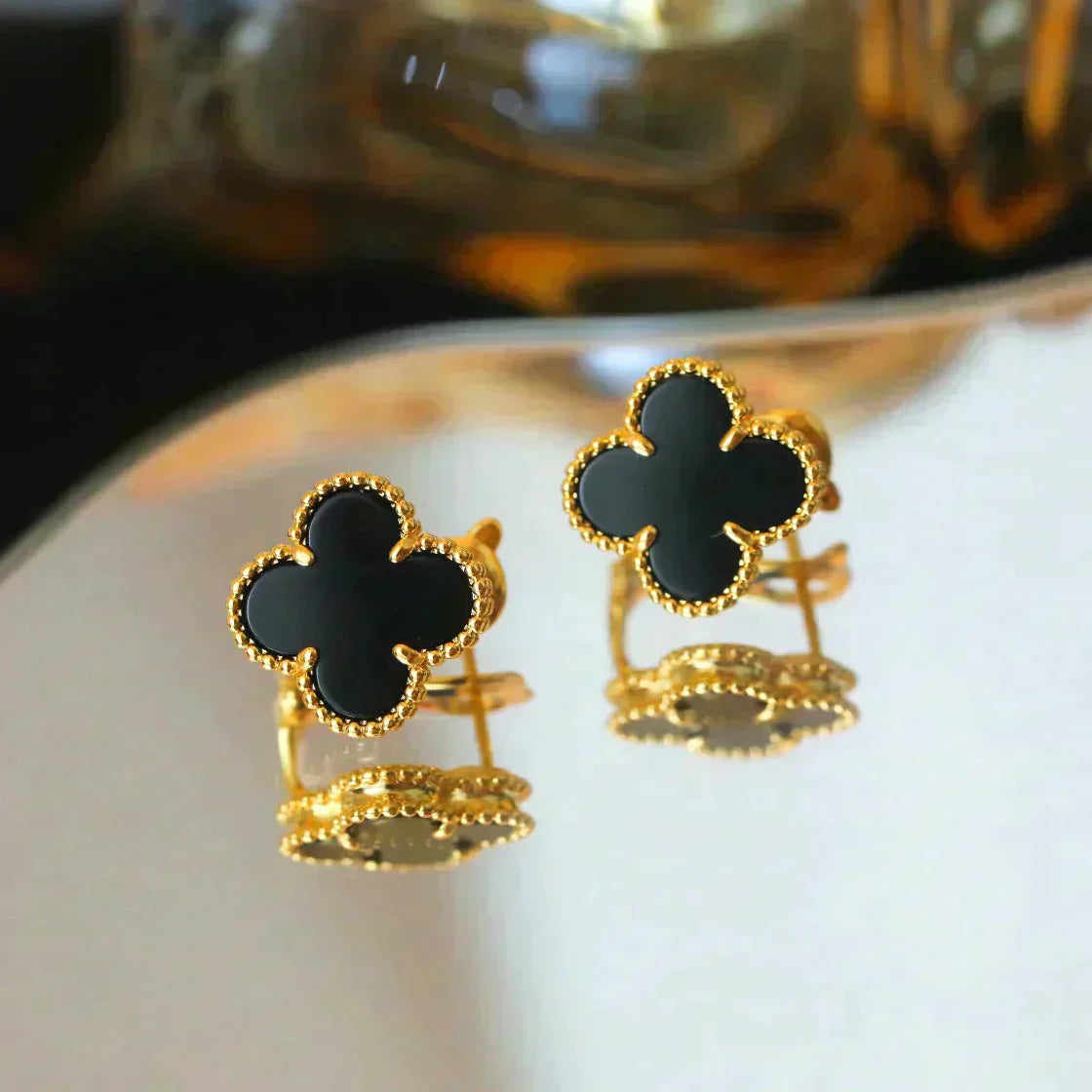 [Bloom]CLOVER MEDIUM 1 MOTIFS  ONYX STUD EARRINGS