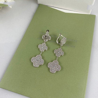 [Bloom]CLOVER 3 MOTIF DIAMOND SILVER DROP EARRINGS