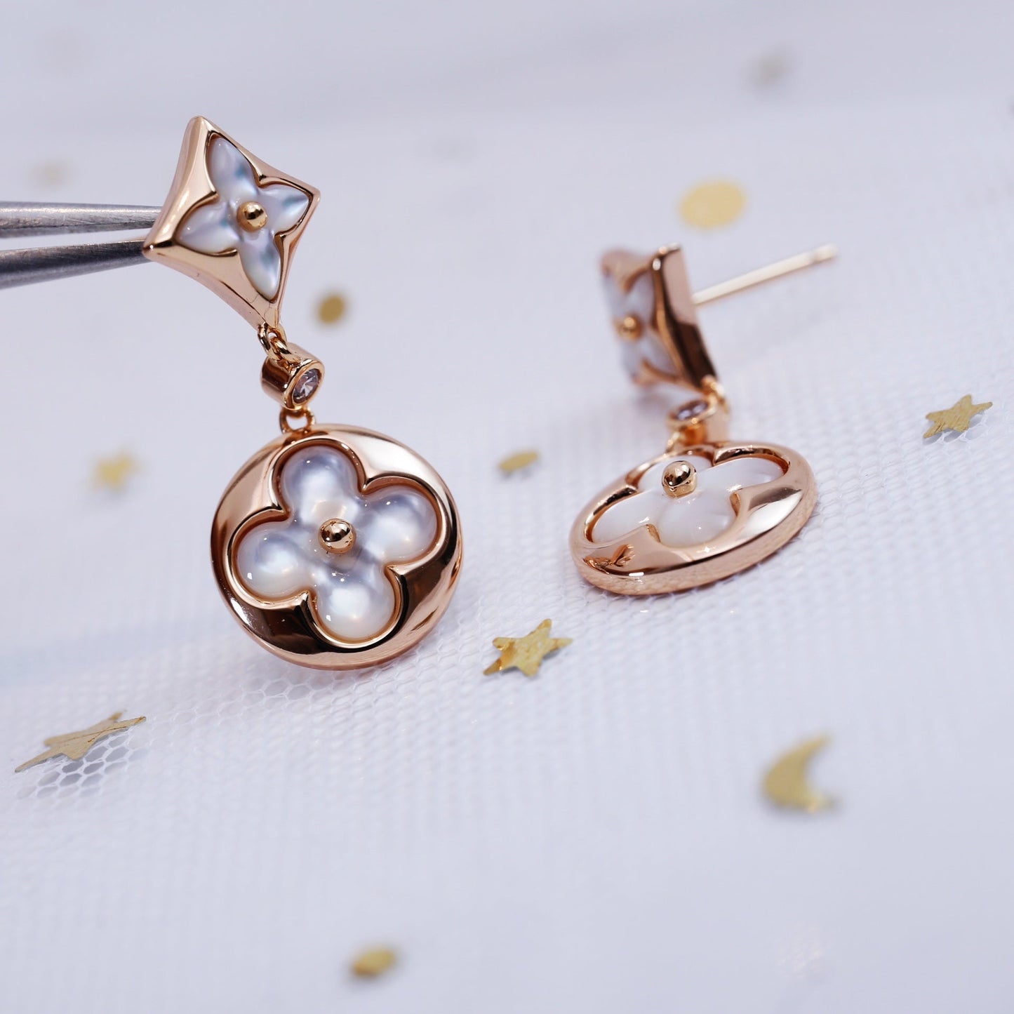 [Bloom]STAR AND SUN PINK GOLD MOP DROP EARRINGS