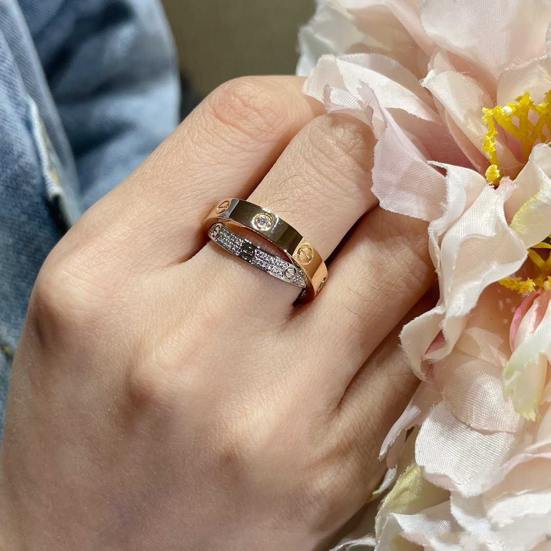 [Bloom]LOVE PINK GOLD SILVER DIAMOND DOUBLE RING