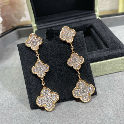 [Bloom]CLOVER 3 MOTIFS DIAMOND PAVED ROSE GOLD EARRINGS