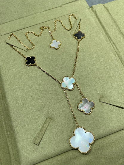 [Bloom]CLOVER 6 MOTIF MOP ONYX GOLD NECKLACE