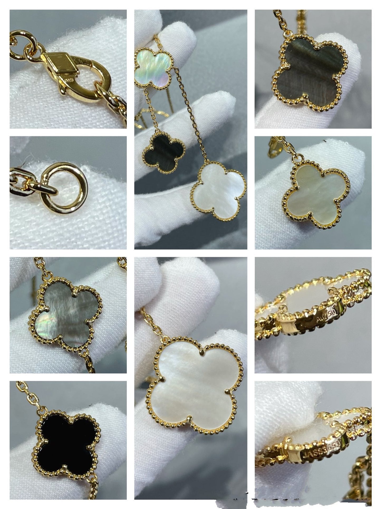 [Bloom]CLOVER 6 MOTIF MOP ONYX GOLD NECKLACE