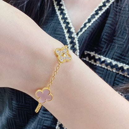 [Bloom]CLOVER 5 MOTIF DIAMOND PINK MOP PINK GOLD BRACELET