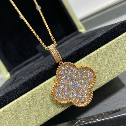 [Bloom]CLOVER 25MM LARGE PEDANT DIAMOND PAVED LONG NECKLACE