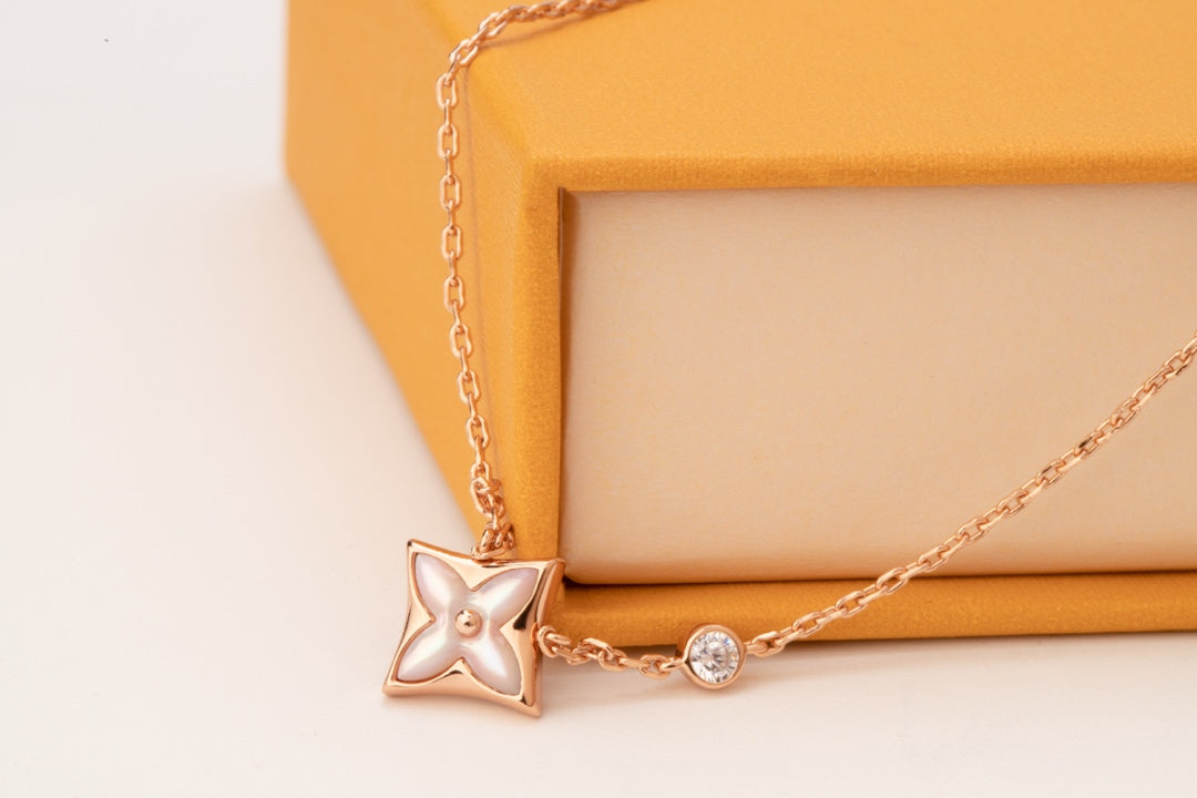 [Bloom]STAR PINK MOP 1 DIAMOND PINK GOLD NECKLACE