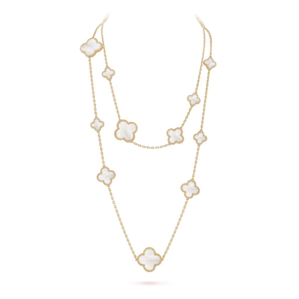 [Bloom]CLOVER 16 MOTIF WHITE MOP GOLD NECKLACE