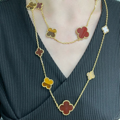 [Bloom]CLOVER 16 MOTIF CARNELIAN TIGER EYE ROSE GOLD NECKLACE