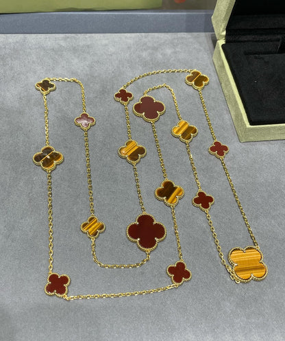 [Bloom]CLOVER 16 MOTIF CARNELIAN TIGER EYE ROSE GOLD NECKLACE