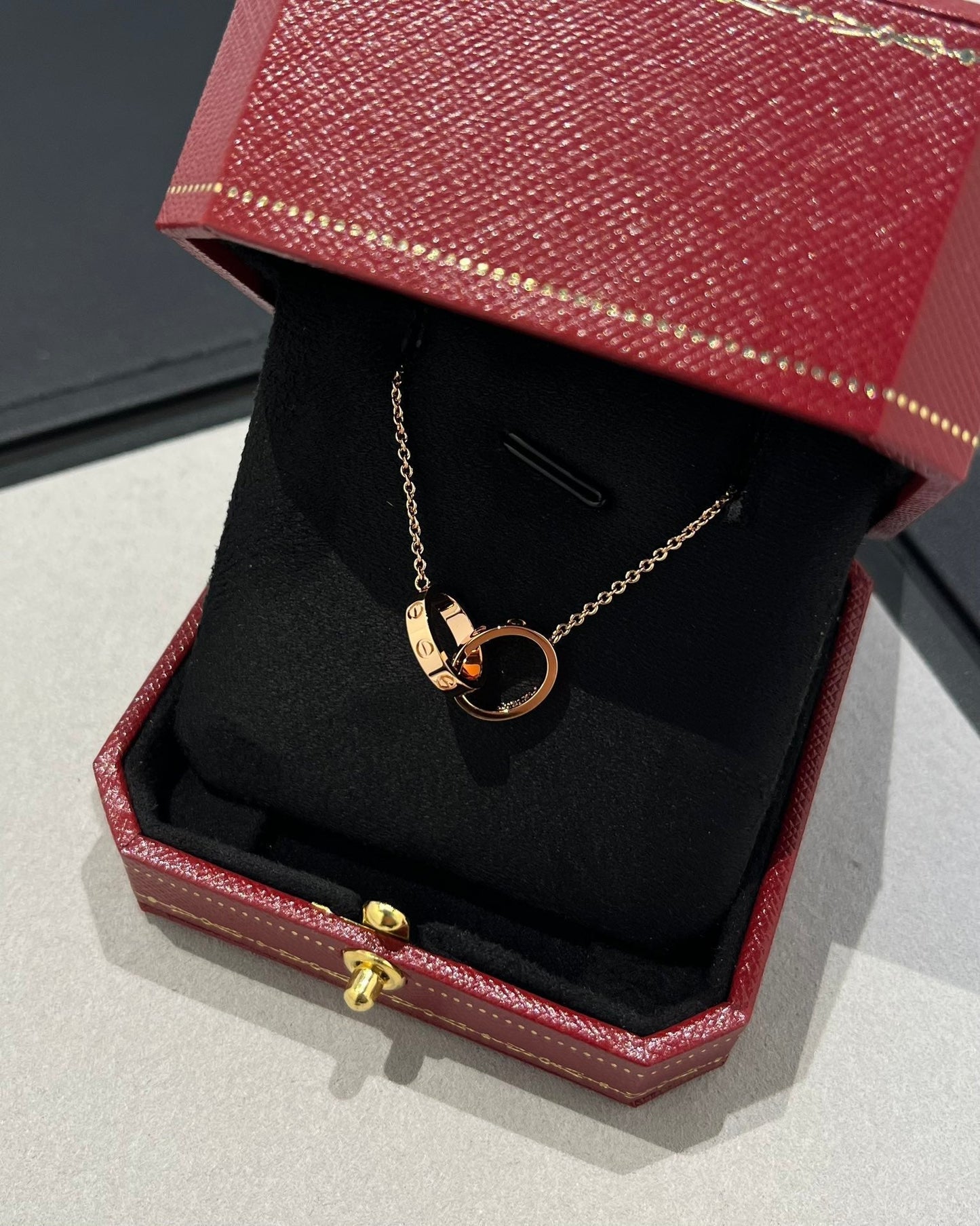 [Bloom]LOVE NECKLACE DOUBLE RING PINK GOLD