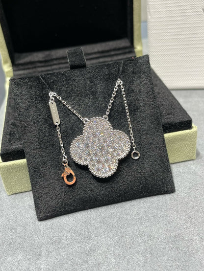 [Bloom]CLOVER 25MM LARGE PENDANT DIAMOND PAVED SILVER NECKLACE