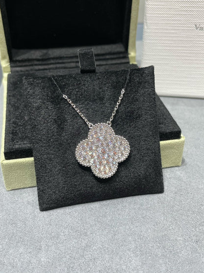 [Bloom]CLOVER 25MM LARGE PENDANT DIAMOND PAVED SILVER NECKLACE