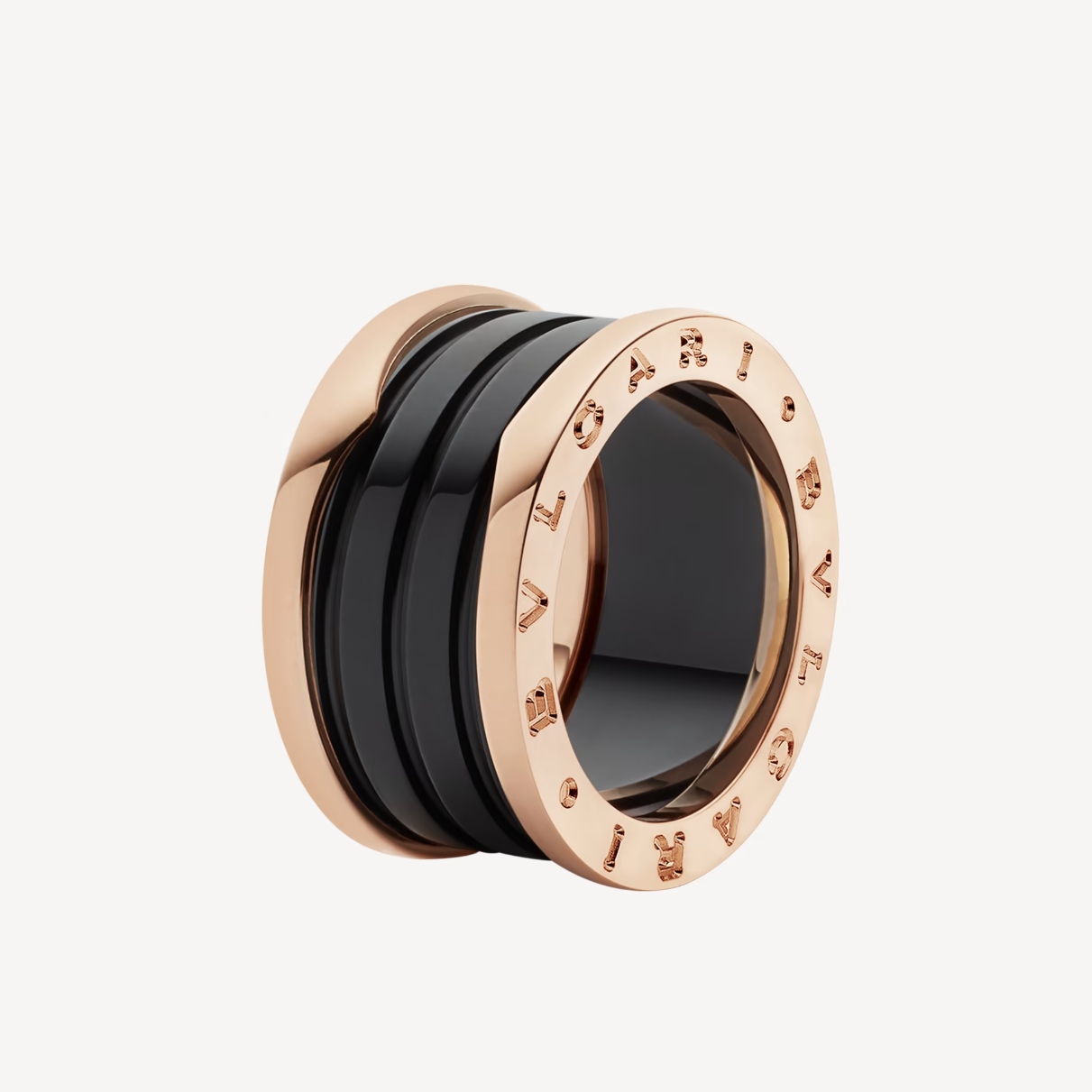 [Bloom]ZERO 1 FOUR-BAND LOOPS AND BLACK CERAMIC SPIRAL PINK GOLD RING